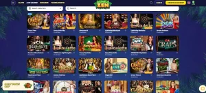 Current GambleZen live casino lobby with dealer table categories visible