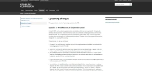 Gambling Commission upcoming changes page showing the 30 September 2026 financial limit implementation date
